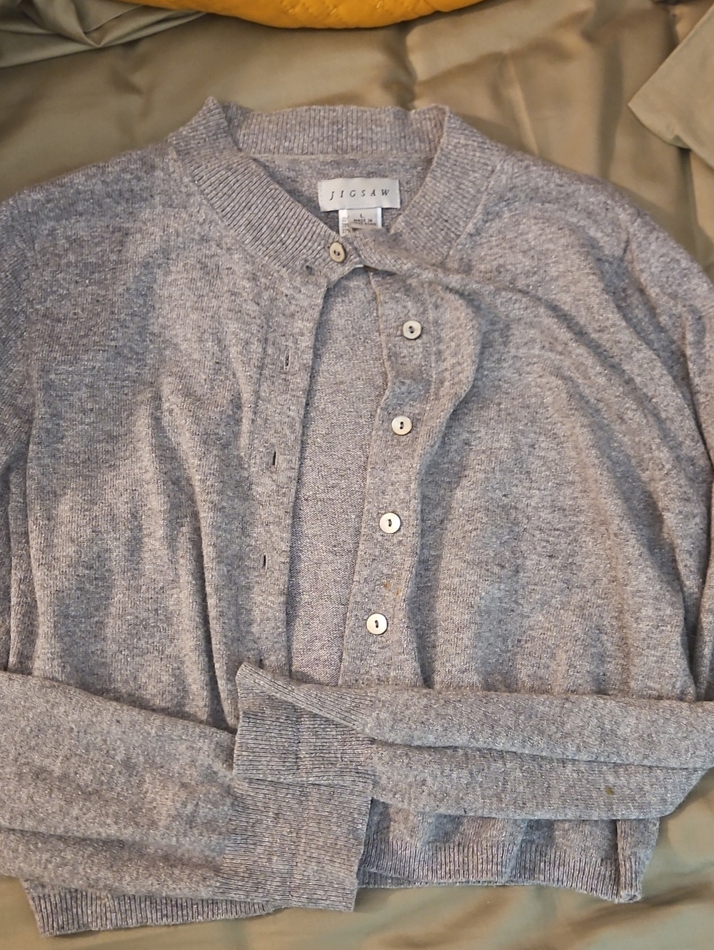 Jigsaw Women's Light Grey Button-Up Crewneck Cardigan
